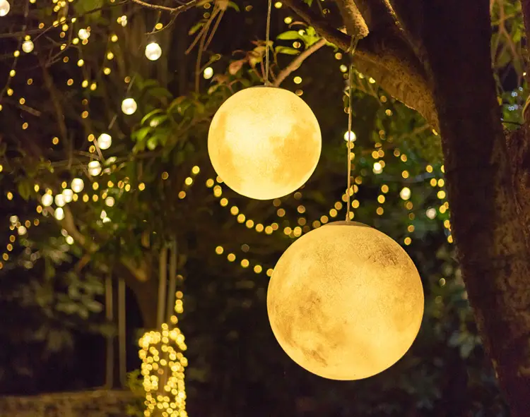 Waterproof LED Outdoor Moon Light spherical glowing sphere as statement yard decor for residential landscape design
