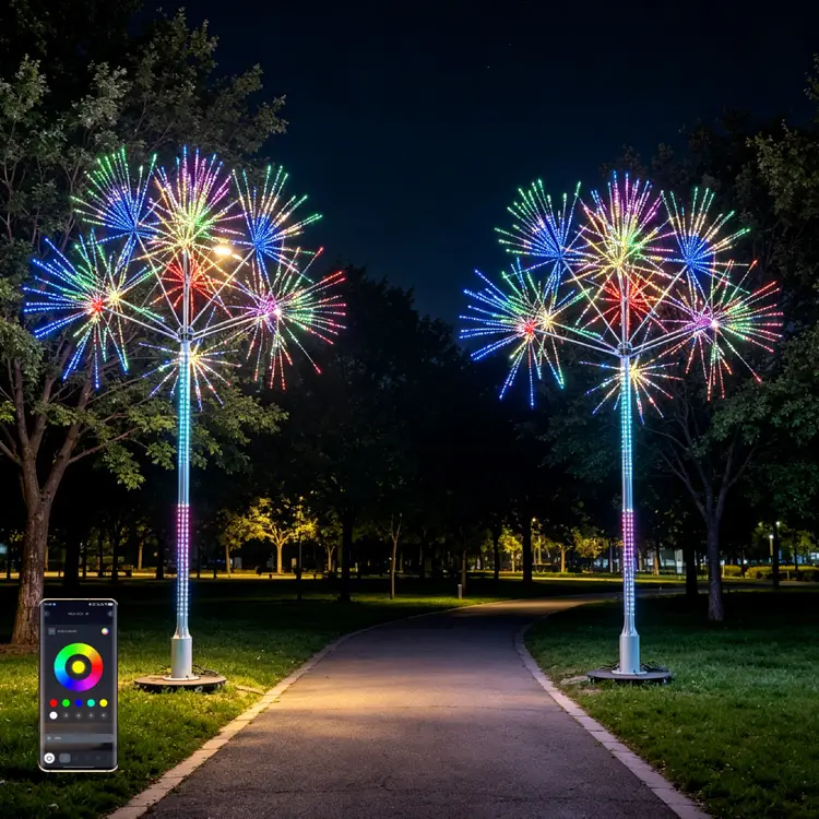 Árvore de Luzes LED Tipo Fogo de Artifício - Decoração Comercial RGB Externa à Prova d'Água IP65 7 Árvore de Luzes LED Tipo Fogo de Artifício IP65 para Parques e Ruas